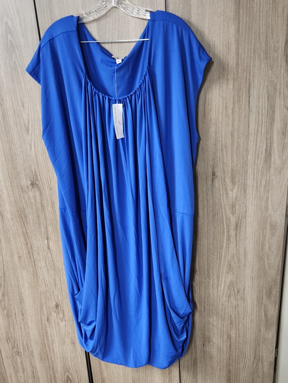 Bubble Dress Blue Gathered Scoop Neck
